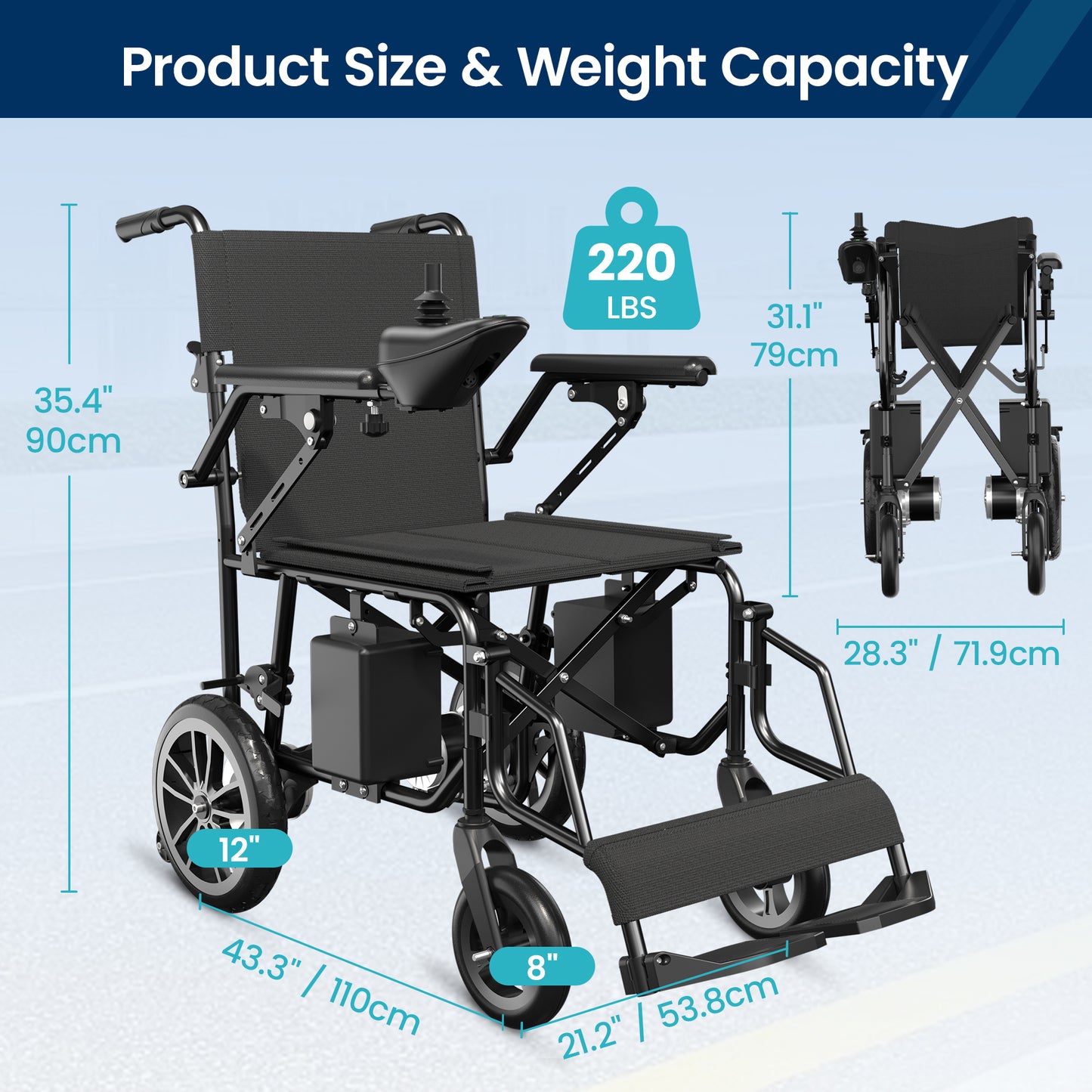 Portable Electric Wheelchair Lightweight Foldable for Adults Seniors